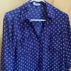 Express portofino button up blue and white anchor design excellent cond size med